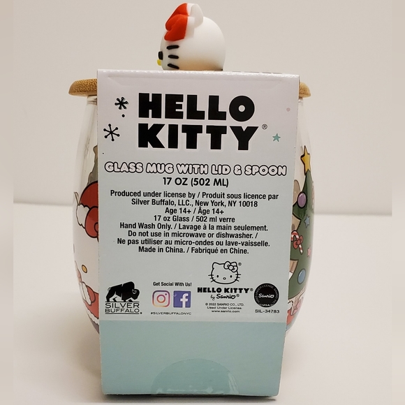 Hello Kitty Christmas Glass Mug with Lid and Spoon 17oz NEW - Picture 2 of 4